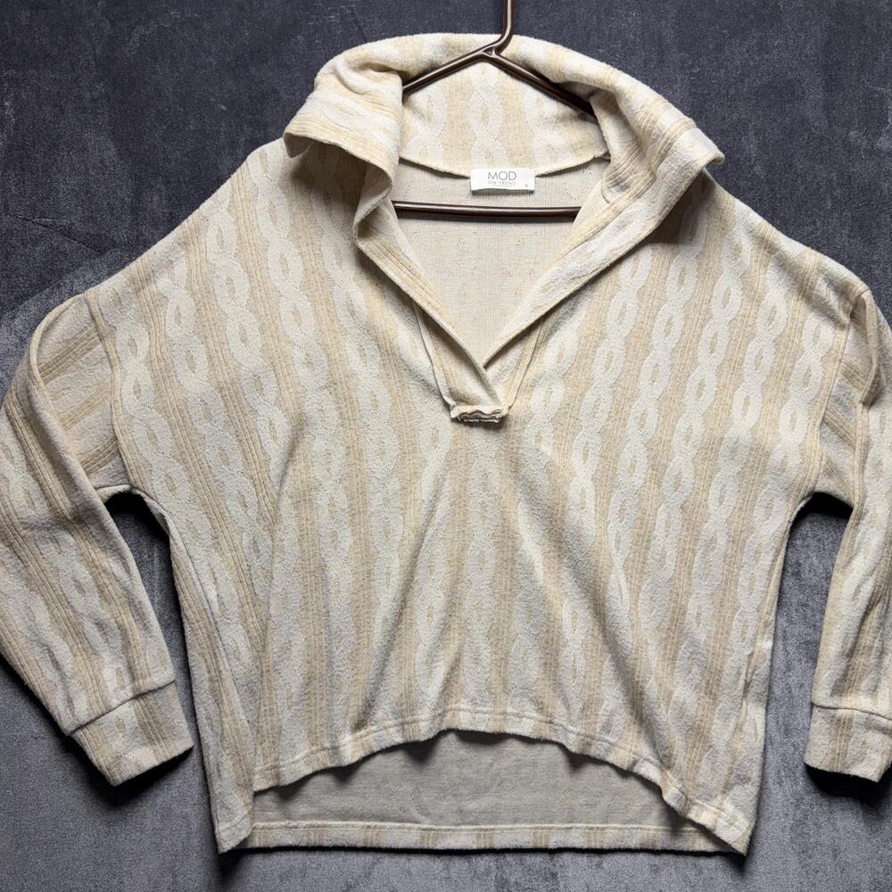 MOD ON TREND Sweater Womens Sz S Beige Collared Knit Geometric Pullover - Picture 1 of 10